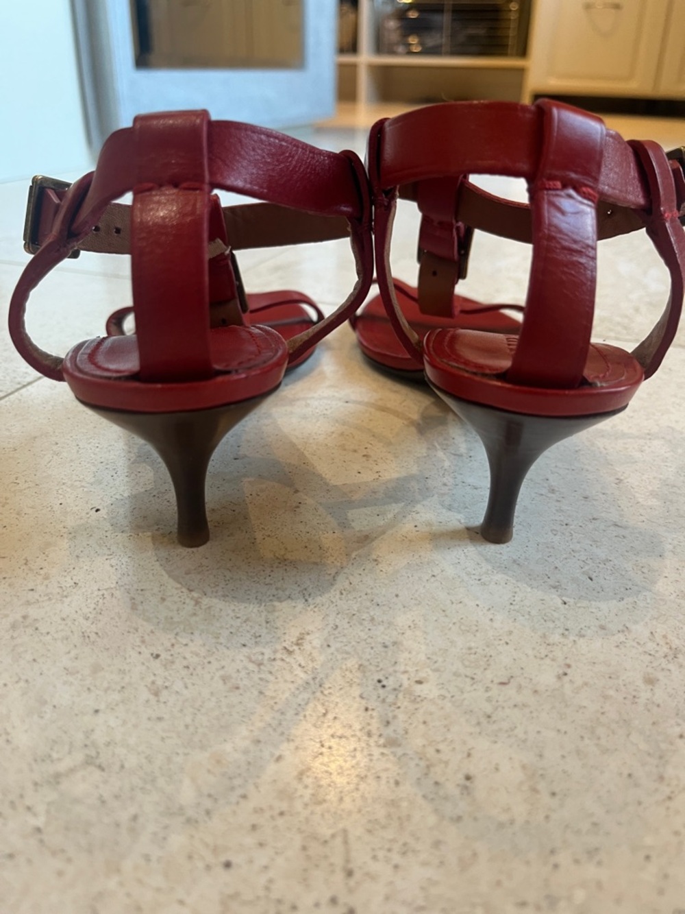 Burberry Red Leather Strappy Kitten Heel Sandals Sz 38 - Picture 4 of 11